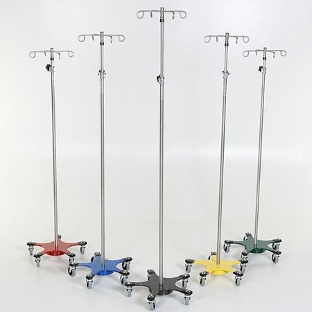 MIDCENTRAL MEDICAL Chrome IV Pole W/Thumb Knob, 4 Hook Top, 5-Leg Blue Base W/3” Casters MCM220-BLU